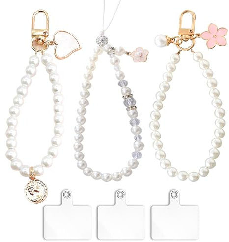 FOSDICK 3 PCS Colgante Para Movil, Colgante Movil, Cuerda Para Movil, Colgantes para Movil Abalorios, Cordón de Teléfono con Cuentas de Acrílico, Cadena para Móvil, para Niñas Mujeres