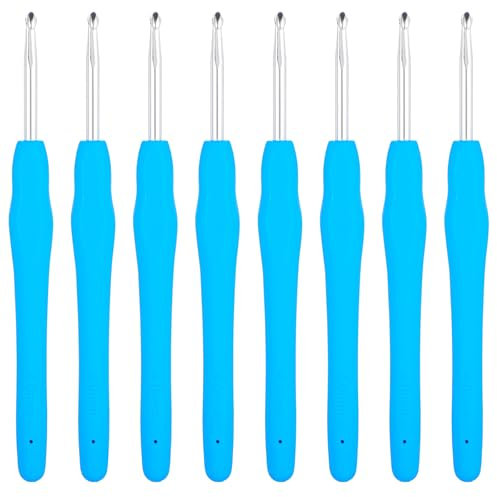 8 Stück Häkelnadel 4mm Häkelnadeln Mit Ergonomischem Softgriff Metall Häkelnadel mit Silikongriff, Bastelgarn, Häkelnadel für Heimwerkerarbeiten, goldene Häkelnadeln zum Stricken von Schals (blau)