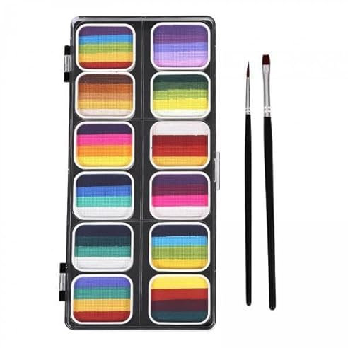 F Fityle 4x Palette de Peinture pour Le Visage de Maquillage de Peinture Artistique avec 12 Peintures à Base D'eau Pratique pour La Fête Au,