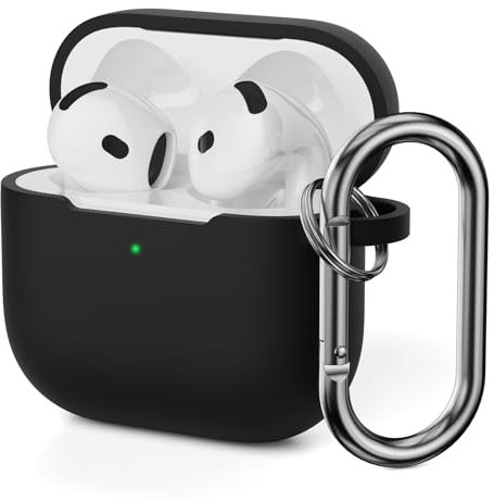 Mocarheri Custodia in silicone compatibile con AirPods di 4a generazione (2024) con moschettone, custodia protettiva per AirPods 4, custodia protettiva in morbido silicone antiurto, LED frontale