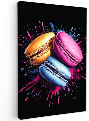 MuchoWow© Impression sur Toile Decoration Murale Peinture 20x30 cm Tableaux Decoratifs Muraux Déco Chambre Tableau Salon Macarons - Dessert - Graffiti - Coloré - Rose - Bleu - Jaune
