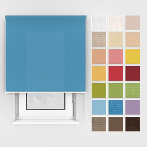 Estika Rollo mit Bohren Deckenmontage und Wandmontage, Breite: 110 cm, Höhe: 220 cm, Farbe: Blaue Lagune, 25 Stoff Farben, Fenster rollos für innen, Sichtschutz für Fenster und Balkontür