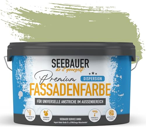 SEEBAUER diy Universal-Fassadenfarbe Grün 2,5L für Außen (No. 712 Mystic Bamboo) Hoch deckende Fassadenfarbe mit Wetterschutz - Geeignet für Putz, Mauerwerk und Beton