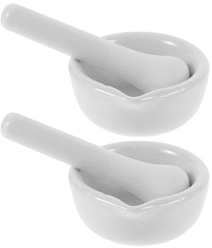 VICASKY 2 mortaio in porcellana macinare ciotola medicina schiaccia pentola mortaio di porcellana con pestello frantoio aglio medico, schiacciapaglio in ceramica bianca