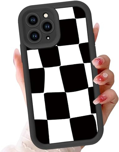 Yirlbey Cover per iPhone 16 Pro Max 6,9 Pollici, Custodia Scacchi Bianco e Nera Disegni Aesthetic per Ragazza Antiurto Silicone Morbido TPU Bumper Cellulare Case con Protezione Fotocamera