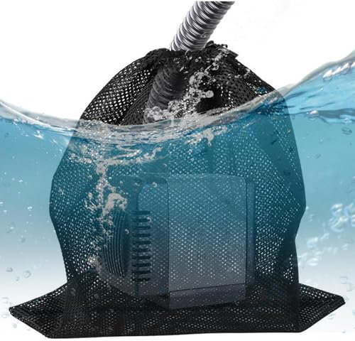 Pump Filter Bag – Mesh Guard Net, Submersible Water Case, Quiet Flow Sleeve | Heavy-Duty Black Drawstring Container, Outdoor Pond Biofilter Shield Pump Protection for Aquariums, Fountains, Pools
