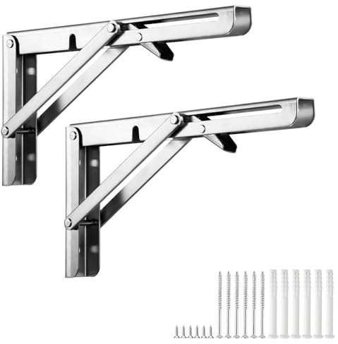 Lot de 2 Équerres Murales Pliables en Acier Inoxydable – Support Mural Rabattable avec Verrouillage pour Table Pliante, Établi, Étagère – Gain de Place & Antirouille – Charge Jusqu'à 100 kg – 600mm
