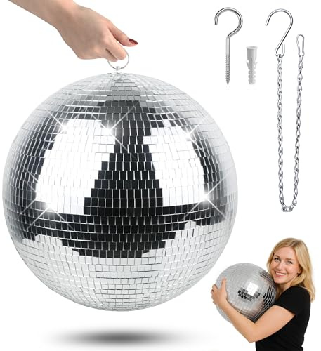 Discokugel 40 cm – Extra große Spiegelkugel Silber mit Aufhängering, 360°-Reflexion Party-Deko für Hochzeit, Geburtstag, Club & DJ-Booth