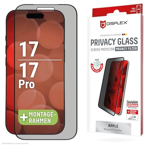 Privacy Schutzglas für iPhone 17 Pro/17 (10H), MountMaster, Edge-to-Edge | DISPLEX Privacy Glass, 10H Panzerglas, 2-Wege-Blickschutz, maximale Abdeckung, kratzfest, MountMaster für 3-Sek.-Montage