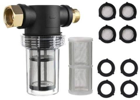 Heavy Duty 3/4 Water Inline Filter for Pressure Washers Metal Meshes Screen Sediment Prevention with Caps and Gaskets Garden Hose Sediment Filter