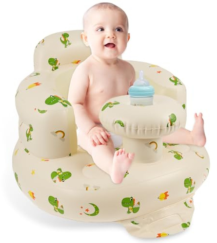 Aufblasbarer Babysitz für 3-36 Monate,Tragbarer Aufblasbarer Babystuhl mit Eingebauter Luftpumpe,Multifunktionaler Baby Dusche Stuhl,Säugling Rückenstütze Sofa,Trainingssitz Für Babys(Stil 1)