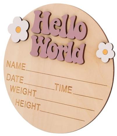 CVUTOVO Neugeborenen Namensschild Holzschild Babygeburtsanzeige mit Blumenmotiv Dekoratives Schild zur Geburt als Babyparty Deko und Fotorequisite