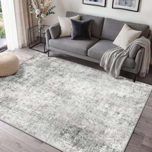 INOVADAY Abstrakt Waschbarer Teppich 120x180 cm Grau/Weiß | Teppich Wohnzimmer, Teppich Waschbar, Schlafzimmer, Esszimmer, Büro, Moderne Minimalistische, Kurzflor Weich Rutschfest, OEKO