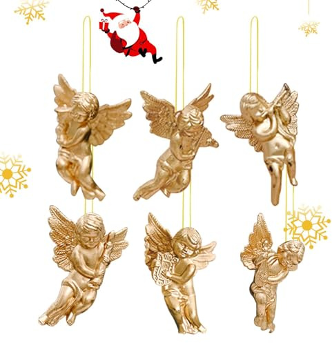 Engelsschmuck – 6 Stück Weihnachts-Autoschmuck in Gold oder Silber | Dekoanhänger für den Innenbereich, Pagide, Patio, Terrasse, Outdoor, HODE Home Festival Halway
