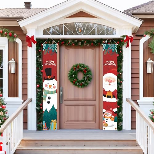 2 Piezas Banners Navideños, Banderas Colgantes, Decoración de Puerta de Navidad Bienvenida, Colgantes Adorno de Christmas Banner de Navidad, Decoración Navideña Puerta Delantera