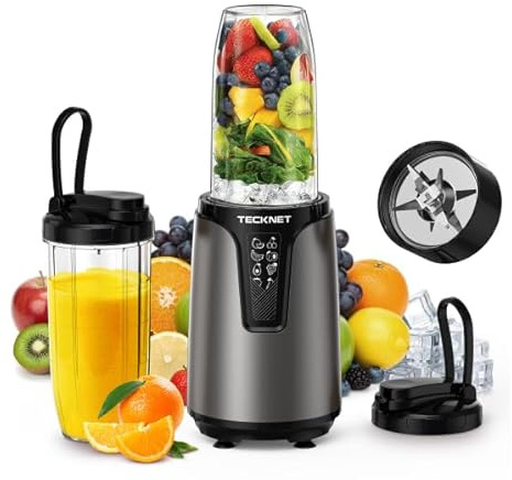 TECKNET 1000W Smoothie Maker mit 2 600ml Tragebechern | BPA-freie Becher, 304 Edelstahl-Klingen, Leicht zu Reinigen-Spülmaschinenfest, für Shakes, Smoothies & Babynahrung