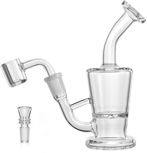LIVBTS Storm Dab Rig & Mini Bong, 15.5 cm Heavy Borosilicate Glass Pipe with Turbine Perc, Includes 14.5 mm Quartz Banger x1 Glass Bowl x1