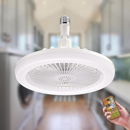 GYMMFK E27 LED Fan Lights Ceiling for Bedroom,Ceiling Fans with Lights and Remote Light Bulb Fan 3 Color Dimmable LED, 3 Speeds for Small Spaces Bedroom Home Office Dormitory (White)
