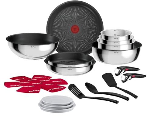 Tefal - Ingenio Comfort Max Batterie de cuisine - Antiadhésif - 20 pièces | Gain de place 70% - Poêle induction compatible four - Revêtement antiadhésif Titanium - Poignée amovible brevetée Ingenio