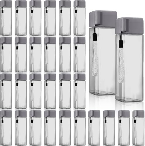 LYCN 30er Pack Trinkflaschen 500ml Kunststoff, Quadratische Wasserflaschen Grau & Transparent, BPA-frei & Auslaufsicher, Trinkflasche mit Trageschlaufe für DIY, Sport, Schule & Gastgeschenke