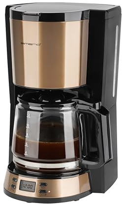 EMERIO Filter Kaffeemaschine mit Timer & Display | Kupfer Design | 1.5l Glaskanne für bis zu 12 Tassen frischen Kaffee | herausnehmbarer Permanent-Filter | Anti-Tropf-Funktion | 1000W | CME-124994.2