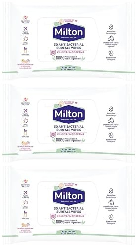 3 x Milton Antibacterial Surface Wipes 30 Pcs – Plant-Based Cleaning Wipes for Baby Products & Home, Suitable for Toys, Phones, Highchairs & Surfaces, Rinse-Free, Bleach-Free Household Cleaning