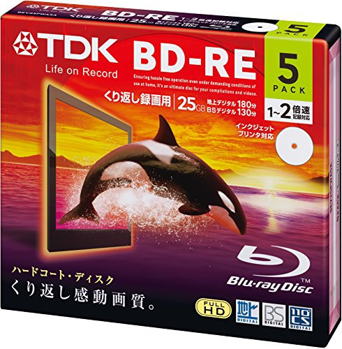 TDK Bluray Disc 25 gb BD-RE rewritable 2x Speed Printable HD discs 5 pack in Jewel cases (japan import)