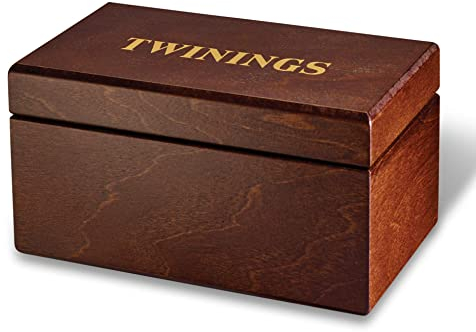 Twinings Exclusive Luxury Dark And Gold Wooden Tea Chest 2 Compartment With 24 Twinings Black And Fruit And Herbal Tea Bags, Box, Caddy