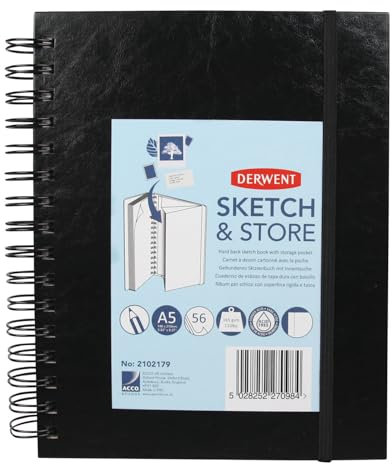 Derwent Sketch & Store Hardcover Skizzenbuch, A5 Hochformat, Zeichnen & Schreiben, 56 Blatt, Säurefreies Papier, Sketch Buch, Spiralgebundener Buchrücken, Professionelle Qualität, 2102179