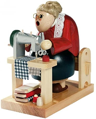 KWO Olbernhau 21011 Räuchermännchen Schneiderin sitzend, 16 cm