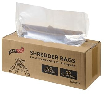 Safe Wrap Shredder Bags, 200L Capacity | Pack of 50 | Durable, High-Density Polythene | Handy Dispenser Box