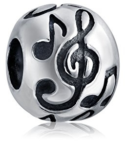 Bling Jewelry Musiker Student Melody G Clef Musiknoten Charm Perle Für Frauen Für Teenager Oxidiertes .925 Sterlingsilber Passt Europäisches Armband