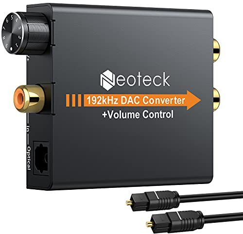 Neoteck Optischer Audio Adapter 192KHz Digital Analog Wandler mit Lautstärkeregelung, Koaxial Toslink zu Analog Stereo L/R RCA 3,5 mm DAC Konverter für HDTV Blu Ray DVD