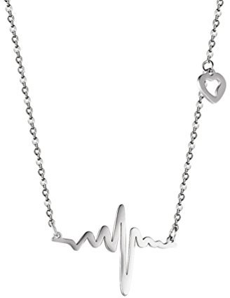 PROSTEEL Halskette Edelstahl EKG Herzschlag Charme Anhänger Halskette Fashion Herz Liebe Modeschmuck für Damen Frauen, Silber