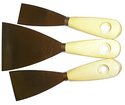 Spachtelset, 40, 60, 100 mm, Federstahlspachtel mit Holzheft, 5000.330
