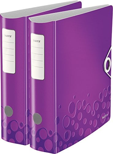 Leitz Qualitäts-Ordner 180° Active WOW, A4, Runder Rücken, 8,2 cm Breite, Kunststoff, Gummibandverschluss (2er Pack, violett metallic)