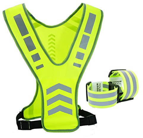 TOURUN Reflective Running Vest Gear with Pocket for Women Men Kids, Safety Reflective Vest Bands for Night Cycling Walking Bicycle Jogging