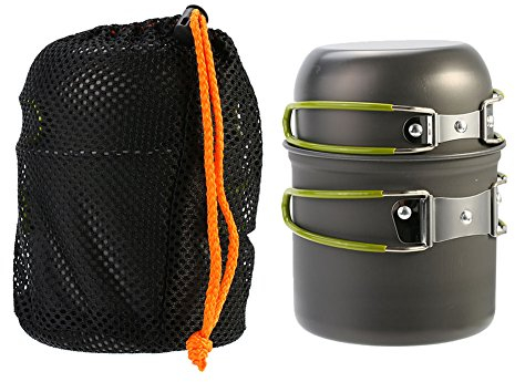 Camping Cookware Kit Outdoor Cooking Equipment Cookset Camp Pot Pan Bowls - Free Folding Utensil Set, Mess Bag | Lightweight