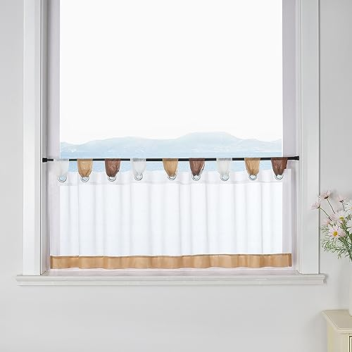 ESLIR Scheibengardine mit Schlaufen Vorhang Küche Bistrogardinen Transparent Stores Gardinen Kurzgardine Voile Braun HxB 60x180cm1 Stück
