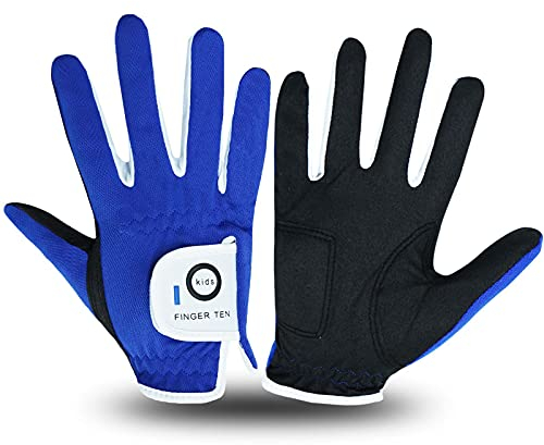 FINGER TEN Golfhandschuhe Kinder Links oder Rechts 2 Stück(Not Paar) Jungen Mädchen Allwetter Weiß Blau Rot Gelb Linke Rechte Hand Mikrofaser Golf Handschuhe Komfort Weicher 2-10 Jahre Alt