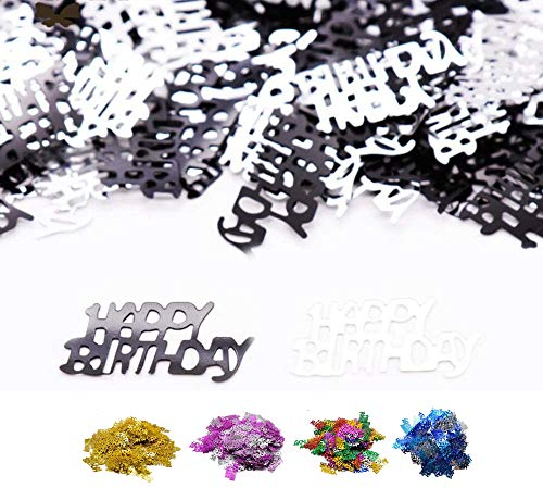 DIWULI Happy Birthday Tisch-Konfetti Schwarz Silber - Deko