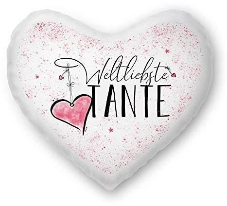 Familie-Kissen mit Spruch für die Weltbeste Tante Herzkissen - Kissenbezug inklusive Kissen/Verwandte/Geschenk-Idee/Liebling/Kinder/Herz-Kissen / 100% Polyester