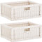 korb.outlet Set / 2 Regalkorb Weiss ca. 42x32x17 mit Holzrahmen Rattan Schubfach Box zur Aufbewahrung Schrankkorb Griff