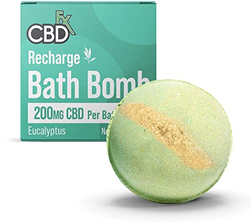 CBDfx 200mg CBD High Strength Recharge CBD Oil Bath Bomb with Eucalyptus & Spearmint Oils, Vegan, Cruelty Free, Single Bath Bomb