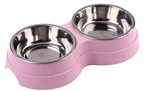 Double gamelle pour chien et chat Pecute - Antidérapante - En acier inoxydable de qualité supérieure - Avec base amovible en silicone - Convient pour la nourriture pour chien, les collation(rose)