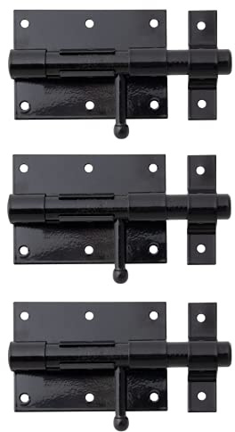 Alberts 137069 Bolzenriegel | mit rundem Griff und befestigter Schlaufe | schwarz kunststoffbeschichtet | Platte 95 x 67 mm | Bolzen-Ø 15,5 mm | Gesamtlänge 135 mm | 3er Set
