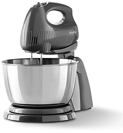 Breville Flow Electric Hand and Stand Mixer | 3.5L Stainless Steel Rotating Bowl | with Beaters & Dough Hooks | 250W | Grey [VFM035]