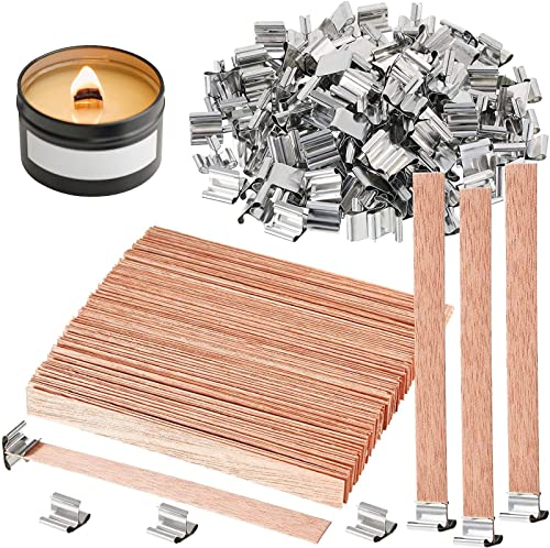 Atuful 100 Stück Kerzenherstellung Natürliche Holz Kerze Kerne DIY Handwerk Docht Umweltfreundliche Kerzendocht mit Eisenständer für Weinachts Dekoration