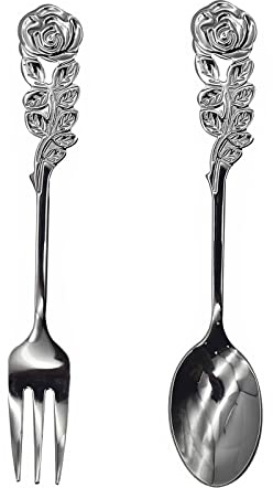 Pinenjoy 2Pcs Rosa Maniglia Cucchiaio Forchetta Set 4.7 18/10 (304) Posate in Acciaio Inox per Caffè Tè Dessert Gelato Insalata Antipasto