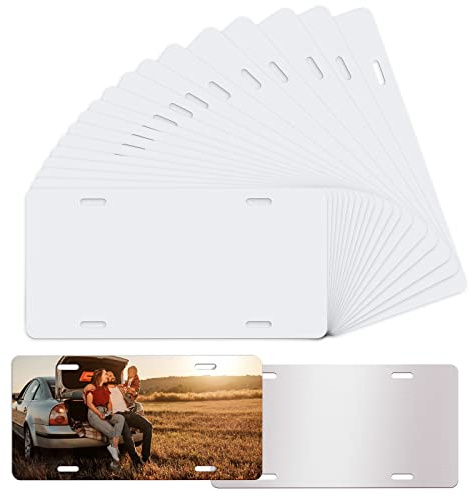 20 Pack Sublimation License Plate Blanks, Metal Aluminum Automotive Front License Plate Tag, Heat Thermal Transfer Sheet DIY Picture Sublimation Blank for Custom Design Work - White